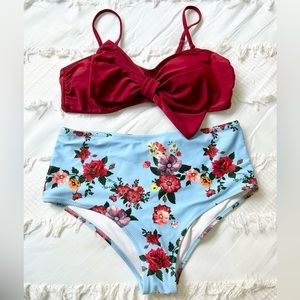 High Waisted Floral Bikini SHEIN Large